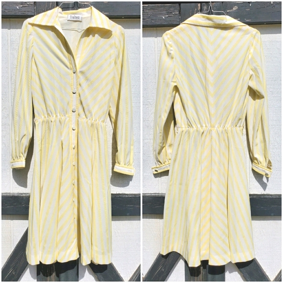 Vintage 1970's Dalton Yellow White Midi Dress - Picture 2 of 8